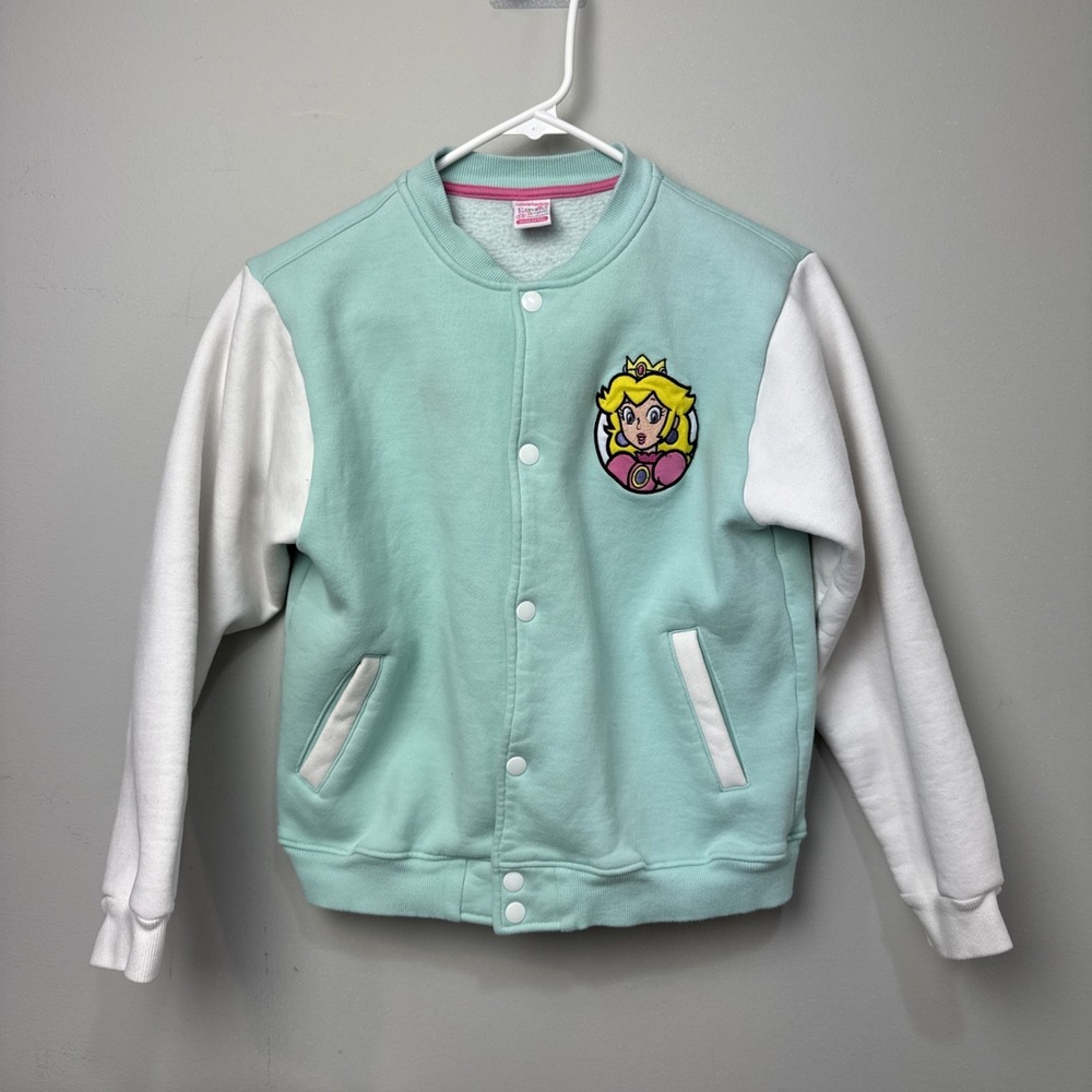 Espain Girls Princess Peach Graphic Patch Button-up‎ bomber varsity jacket Sz 14